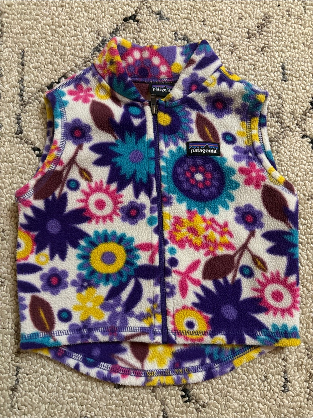 Patagonia Floral Fleece Vest  12 months — White, Purple, Teal, Yellow, Pink